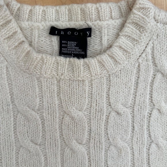 THEORY CROPPED CABLE KNIT BOILED WOOL CREWNECK CREAM SZ SML - Picture 6 of 6